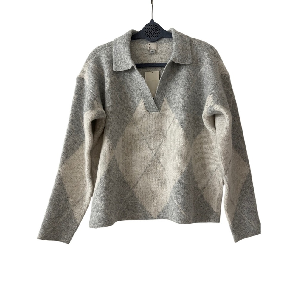 A New Day Gray and Cream Argyle Sweater Small NWT